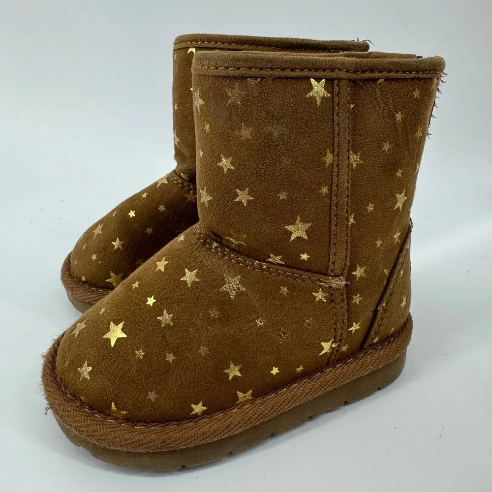 Baby Gap Toddler Boots Brown Gold Star Boots Zip Up Boots Size 6